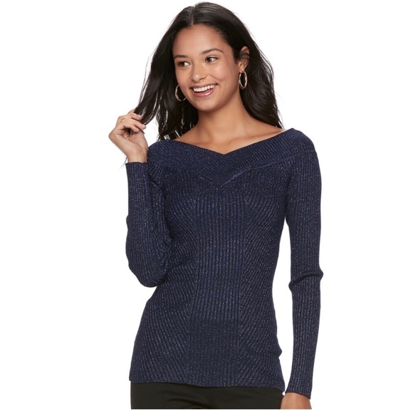 Candie's Sweaters - NWT Candie’s Ribbed Portrait Collar Sweater blue M